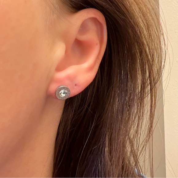 Roman Numerals Silver Stainless Steel Round Rhinestone Unisex Stud Earrings NEW - Picture 2 of 4